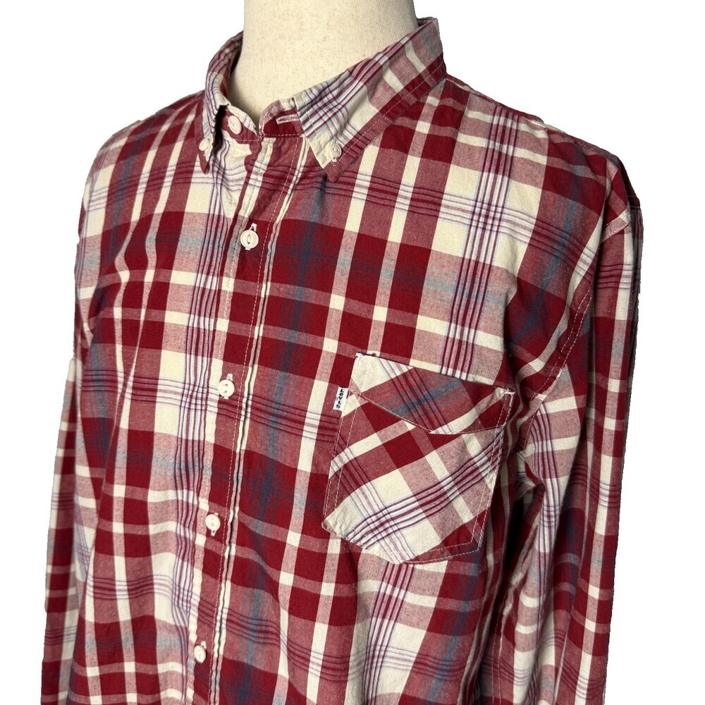 Levi's Plaid Long Sleeve Button Down Shirt Men's XXL Red Cream Blue White Tab